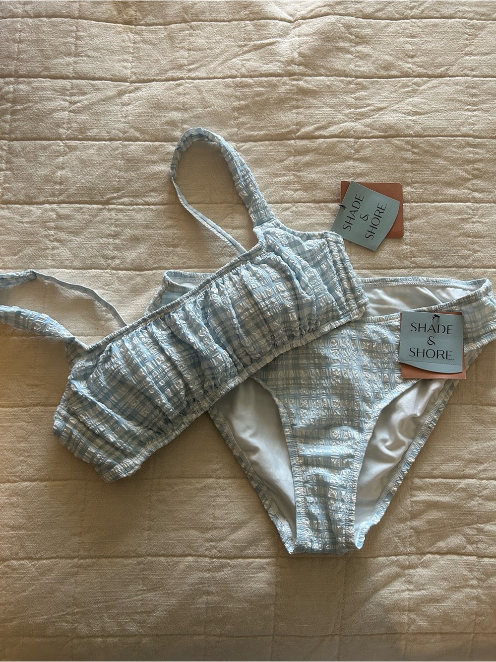 Shade & Shore Blue Gingham Textured Bikini Set